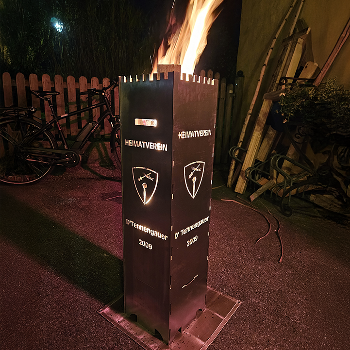 Personalisierter Feuerkorb mit Vereinslogo Personalisierter Feuerkorb für den Heimatverein D'Tannengauer